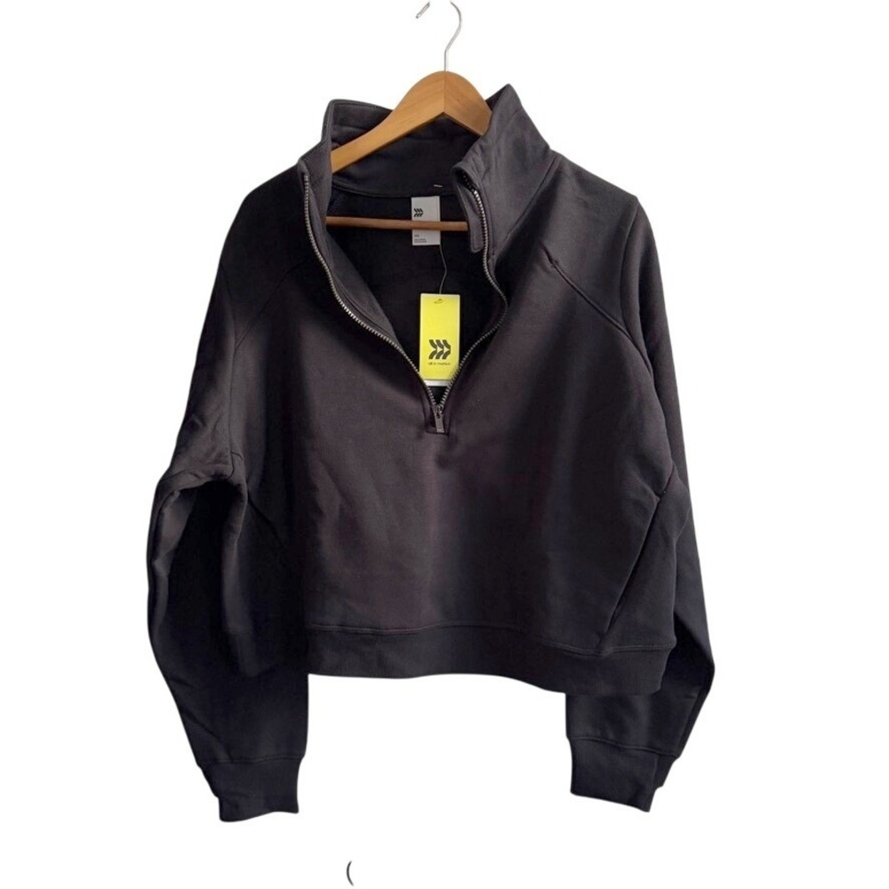All in Motion Womens Cropped Sweatshirt 1/2 Zip XXL Black Pullover  Sporty Comfy
